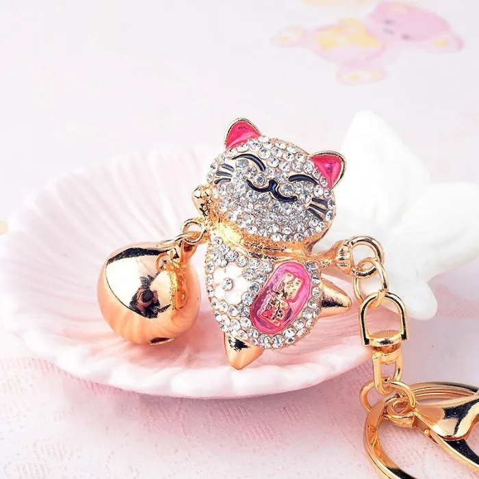 Gato da sorte japonês de cristal - chaveiro