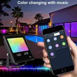 60W - Bluetooth - RGB - LED flomlys - utendørs reflektor med musikk