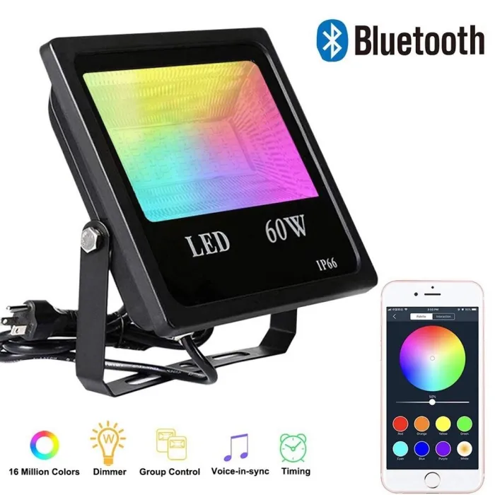 60W - Bluetooth - RGB - LED flomlys - utendørs reflektor med musikk