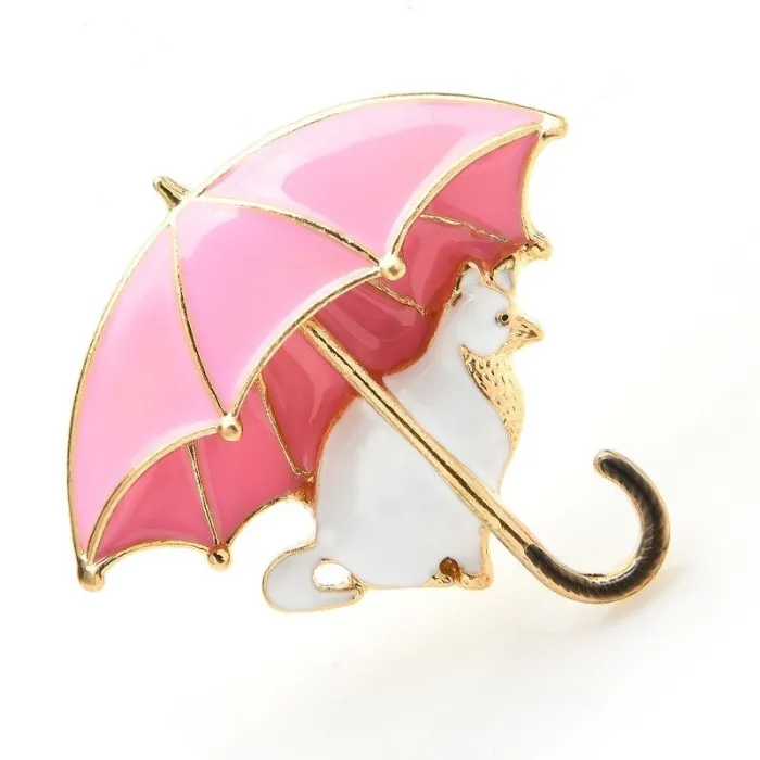 Kat under paraply - broche