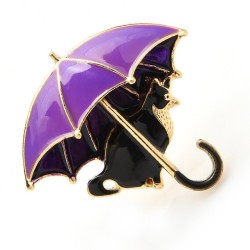 Katze unter Regenschirm - Brosche