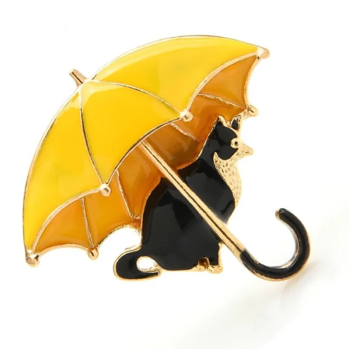 Kat under paraply - broche