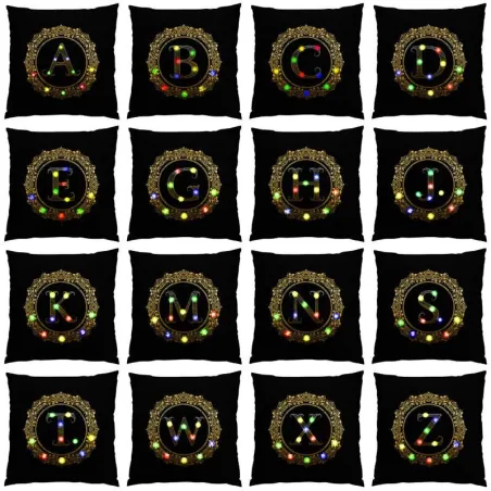 Housse de coussin déco - LED - alphabet anglais doré - 45 cm * 45 cm