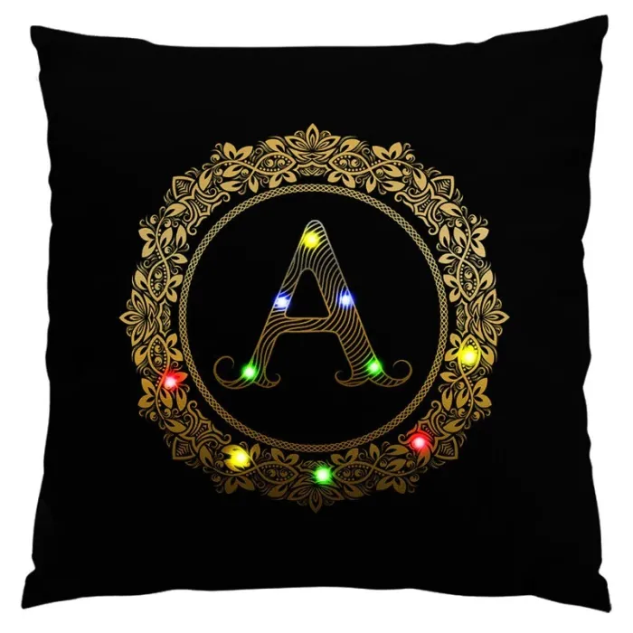 Housse de coussin déco - LED - alphabet anglais doré - 45 cm * 45 cm