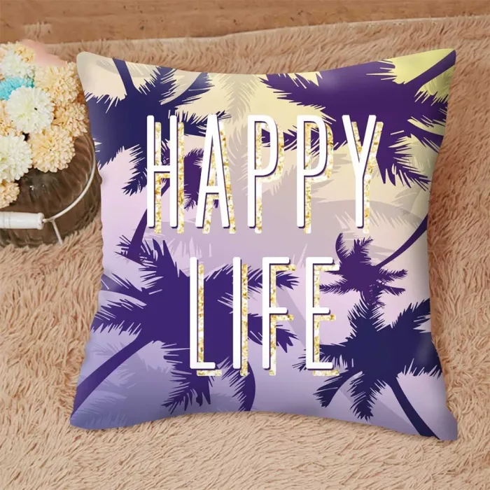 Housse de coussin déco - Happy Life - 45 cm * 45 cm