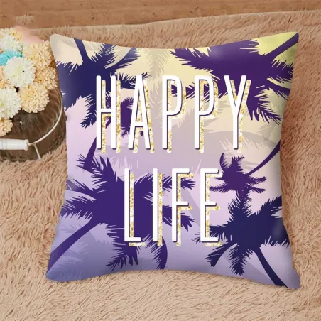 Housse de coussin déco - Happy Life - 45 cm * 45 cm