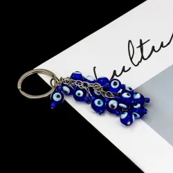 Lucky eye - blå perler nøkkelring