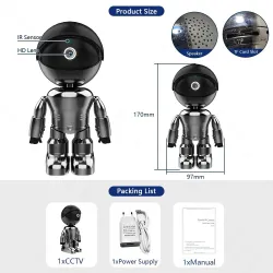 Kamera bezpieczeństwa WiFi - dwukierunkowe audio - 1080P - 4MP - PTZ Wifi - IP - czarny robotBezpieczeństwo