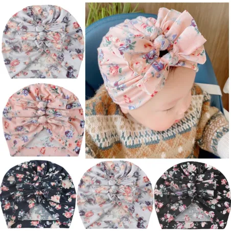Babyblomst turban - lue med med sløyfer knute