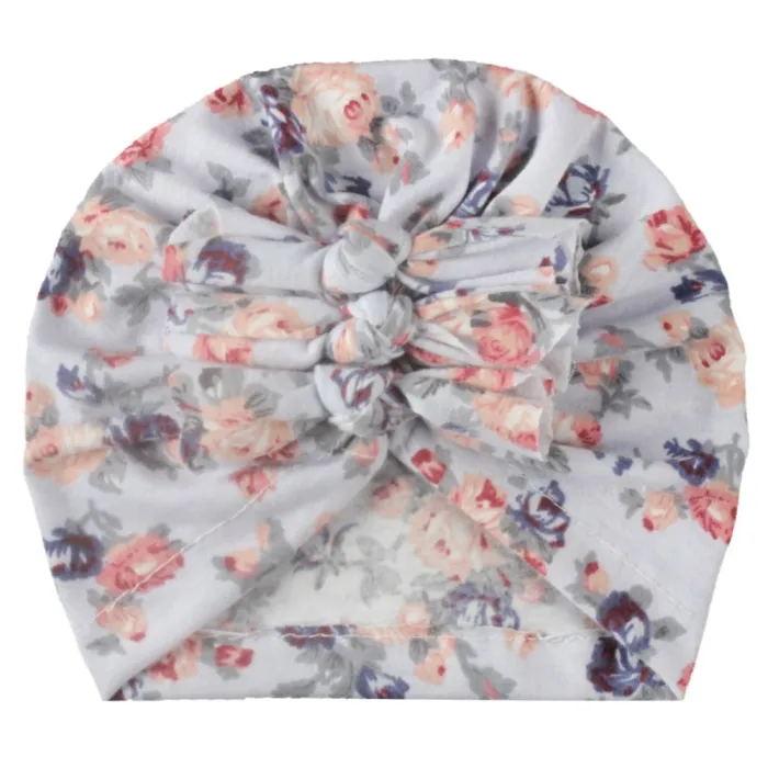 Babyblomst turban - lue med med sløyfer knute