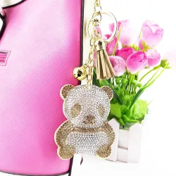 Panda cristal / pompon - porte-clés