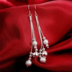 Long silver earrings - matte beads - 925 sterling silverEarrings