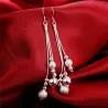 Long silver earrings - matte beads - 925 sterling silverEarrings