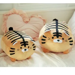 Gros tigre rond - peluche - coussin moelleux