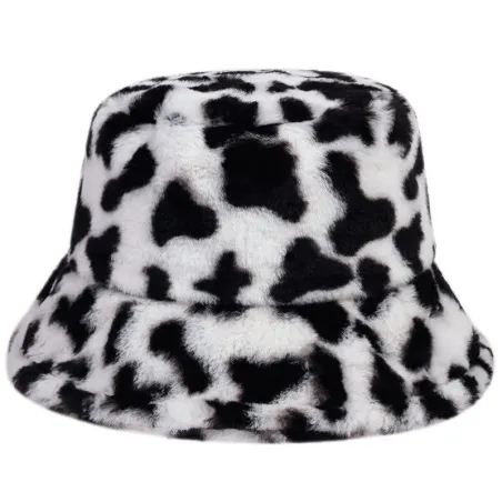 Varm vinterlue - bøttestil - leopard / ku mønstre