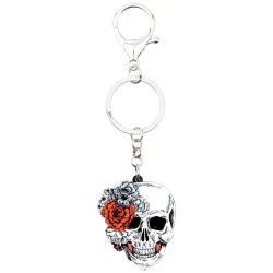 Halloween skull with roses - acrylic keychainKeyrings
