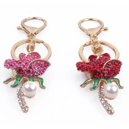 Rosa de cristal com pérola - chaveiro