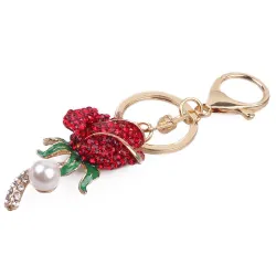 Rosa de cristal com pérola - chaveiro