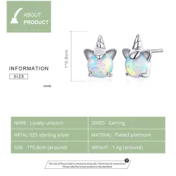 Licorne & opale - boucles d'oreilles clous - argent sterling 925