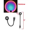 LED solnedgångslampa - regnbågsljusprojektor - roterbar - USB
