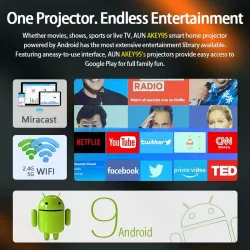 AUN AKEY9S - Projecteur LED HD - Android - Bluetooth - WIFI - 4K - 1080P
