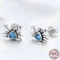 Boucles d'oreilles en forme de crabe - cristal bleu - argent sterling 925