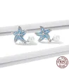 Blå zirkon sjøstjerne øredobber - med perle - 925 sterling sølv