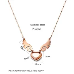 Pendentif coeur / ailes d'ange - avec collier - acier inoxydable