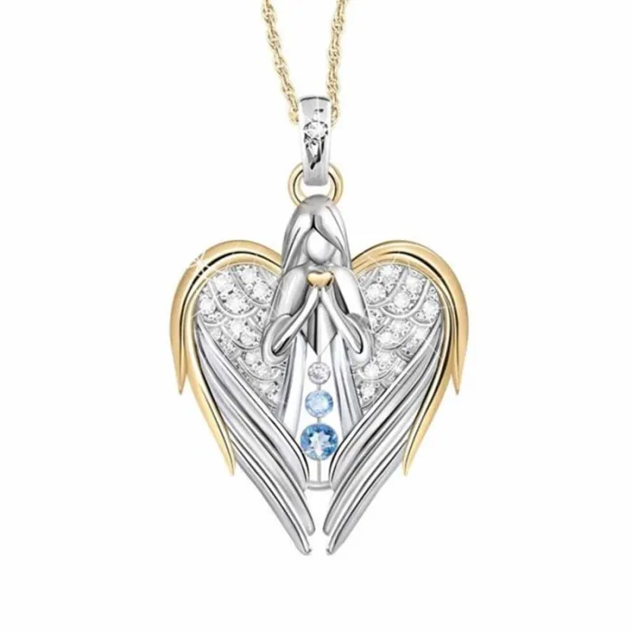 Ailes d'ange en forme de coeur / ange / cristaux - collier en or