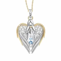Ailes d'ange en forme de coeur / ange / cristaux - collier en or