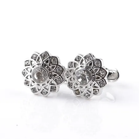 Silver flower shaped cufflinks with crystalsCufflinks