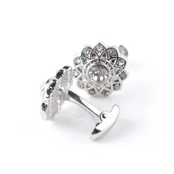 Boutons de manchette en forme de fleur en argent avec cristaux