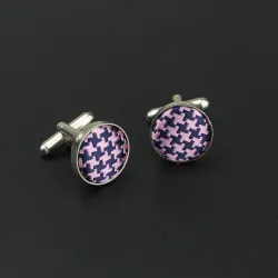 Classic round silver cufflinks - polyester dots / check patternCufflinks