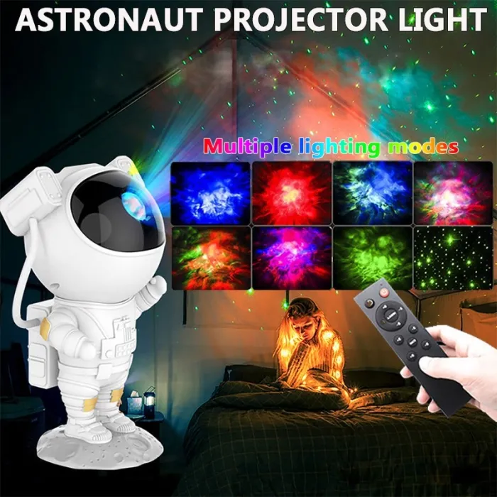 Projetor LED - luz noturna - rotativo - céu estrelado - galáxia - forma de astronauta