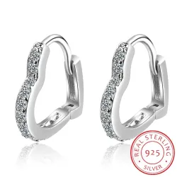 AretesPendientes elegantes en forma de corazón - con circonitas - plata de ley 925