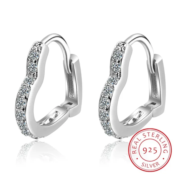 AretesPendientes elegantes en forma de corazón - con circonitas - plata de ley 925