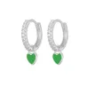 AretesPendientes redondos de plata con cristales / corazón colgante - Plata de ley 925