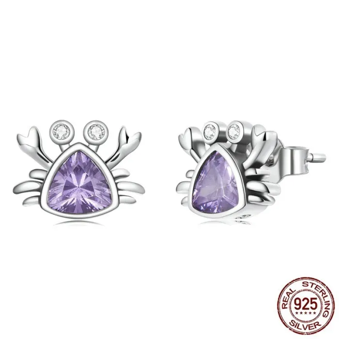 Krabvormige oorbellen - paarse zirkoon - 925 sterling zilverOorbellen