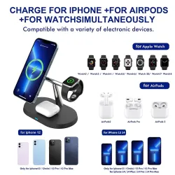 3 i 1 trådløs lader - magnetisk stativ - hurtiglading - for iPhone - iWatch - AirPods - 15W