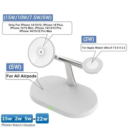 3 i 1 trådløs lader - magnetisk stativ - hurtiglading - for iPhone - iWatch - AirPods - 15W
