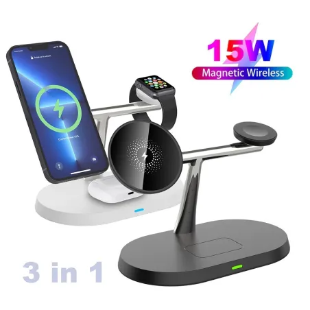 3 i 1 trådløs lader - magnetisk stativ - hurtiglading - for iPhone - iWatch - AirPods - 15W