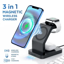 3 i 1 magnetisk trådløs lader - hurtiglading - for iPhone - Apple Watch - AirPods