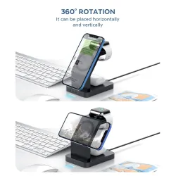 3 i 1 magnetisk trådløs lader - hurtiglading - for iPhone - Apple Watch - AirPods