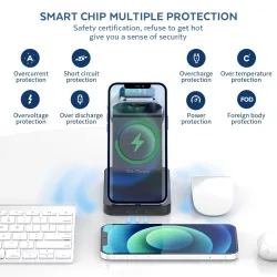 3 i 1 magnetisk trådløs lader - hurtiglading - for iPhone - Apple Watch - AirPods