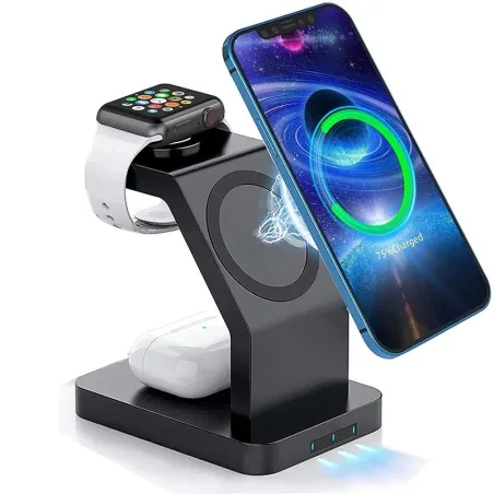 3 i 1 magnetisk trådløs lader - hurtiglading - for iPhone - Apple Watch - AirPods