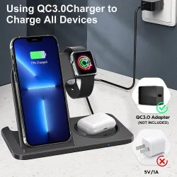 Chargeur sans fil 3 en 1 - support de charge rapide - pour iPhone - AirPods - Apple Watch - Samsung