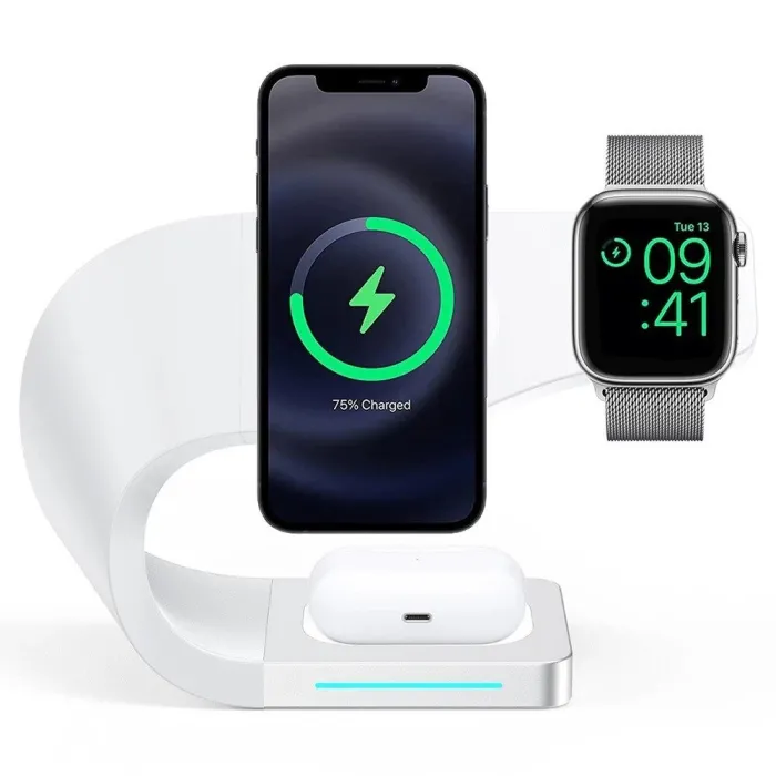 3 i 1 magnetisk trådløs oplader - hurtigopladningsstander - til iPhone - AirPods - Apple Watch