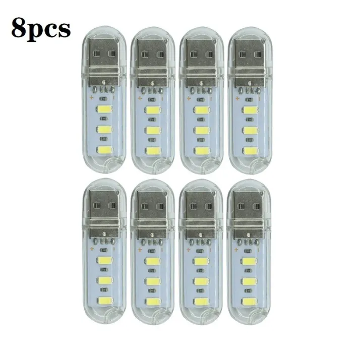 USB stripelys - mini LED lampe - nødlys - 8 stk