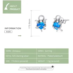 Sølv blekksprut / blått krystallhjerte - øredobber - 925 sterling sølv