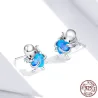 Sølv blekksprut / blått krystallhjerte - øredobber - 925 sterling sølv